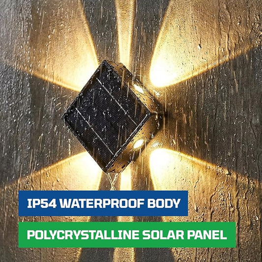 Solar Outdoor LED Square Wall Light – Modern Up & Down Solar Wall Lighting | Waterproof Outdoor Solar LED Wall Lamp