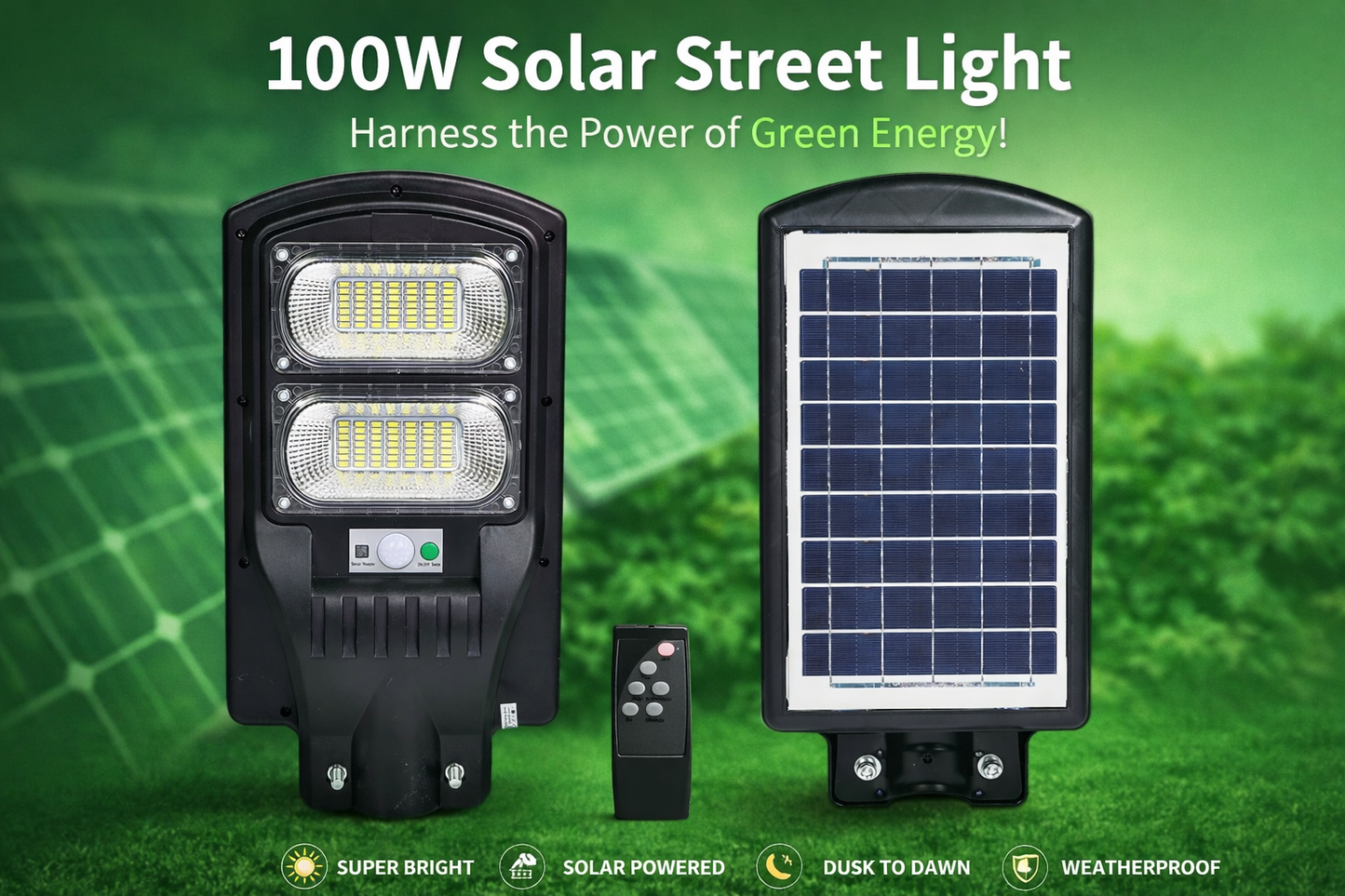 All in One 60W LED Solar Street Light Outdoor Waterproof with Automatic Motion Sensor Lamp for Home, Garden. Parking Lots and Pathway